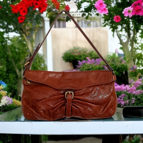 KOOBA Y2K Baguette Bag Caramel Color Leather Brass Ruched Handbag Shoulder Bag - Picture 1 of 16